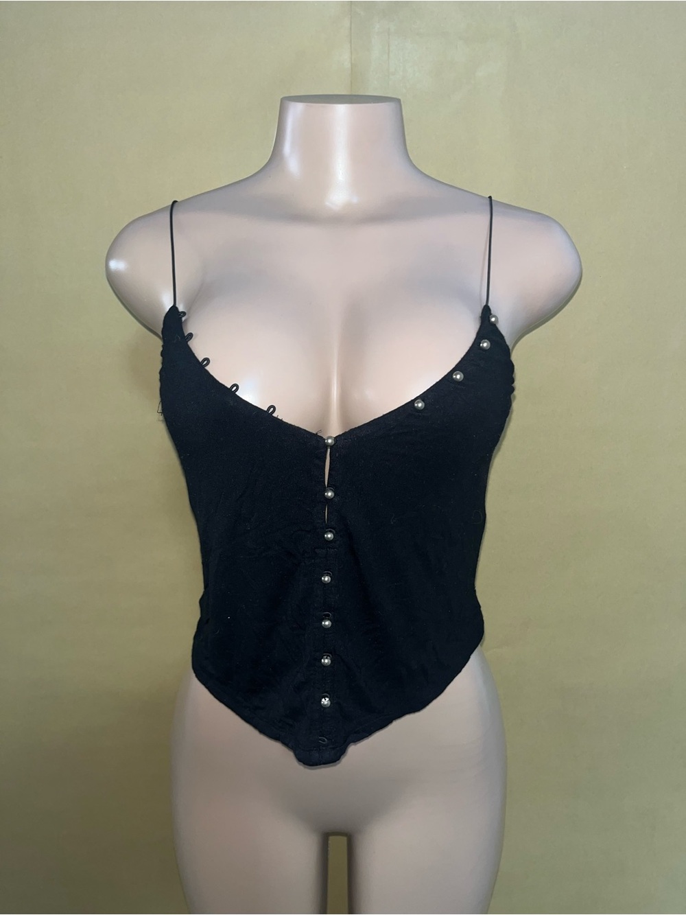 Guess Black Beaded V-Neck Spaghetti Strap Camisole